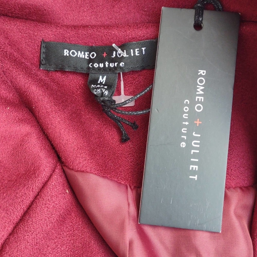 Romeo & Juliet Couture Faux Suede Moto Biker Jacket Medium Burgundy - Picture 6 of 12